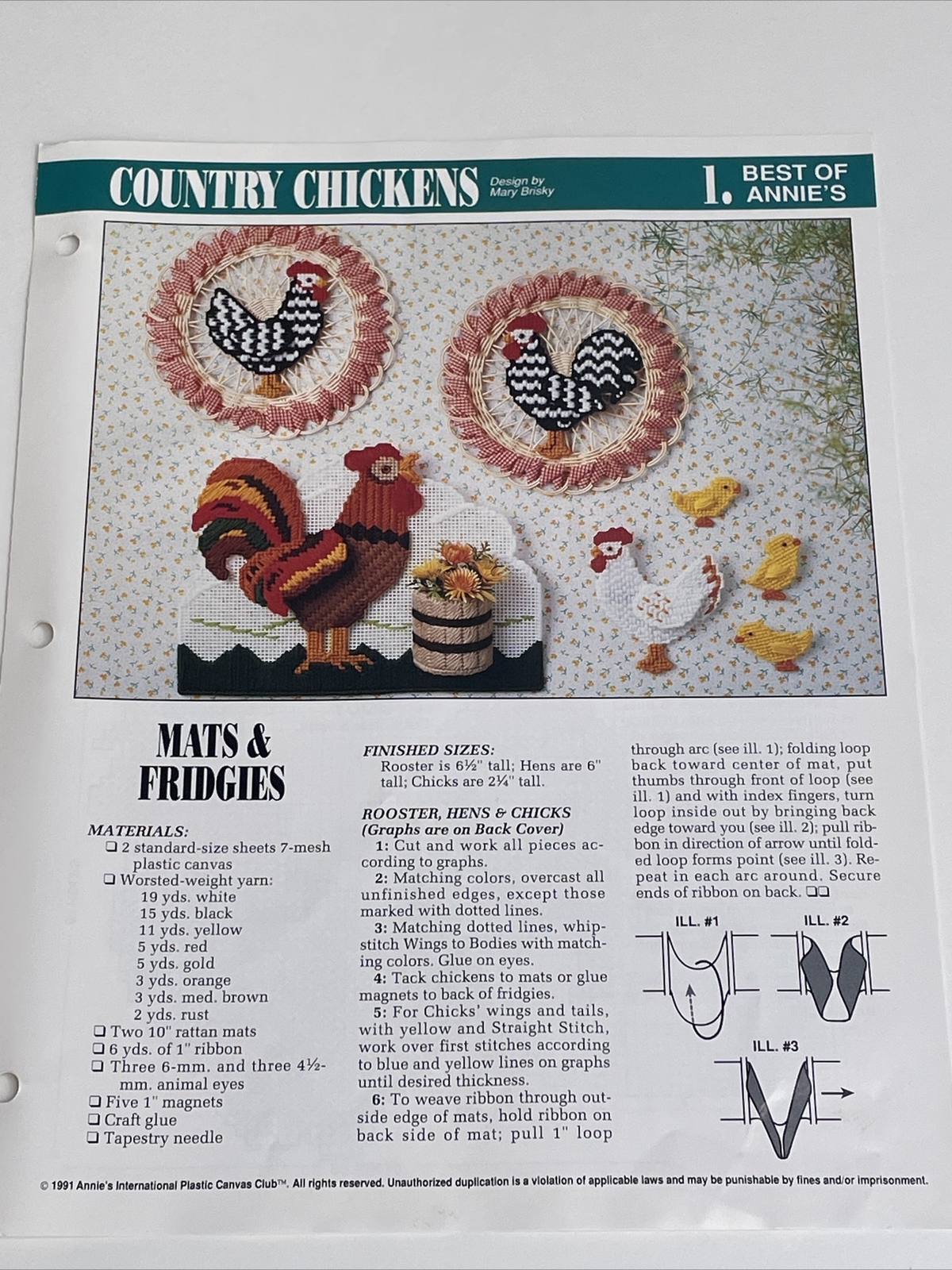 Annie's Attic Country Chickens Magnets & Mats Plastic Canvas Pattern