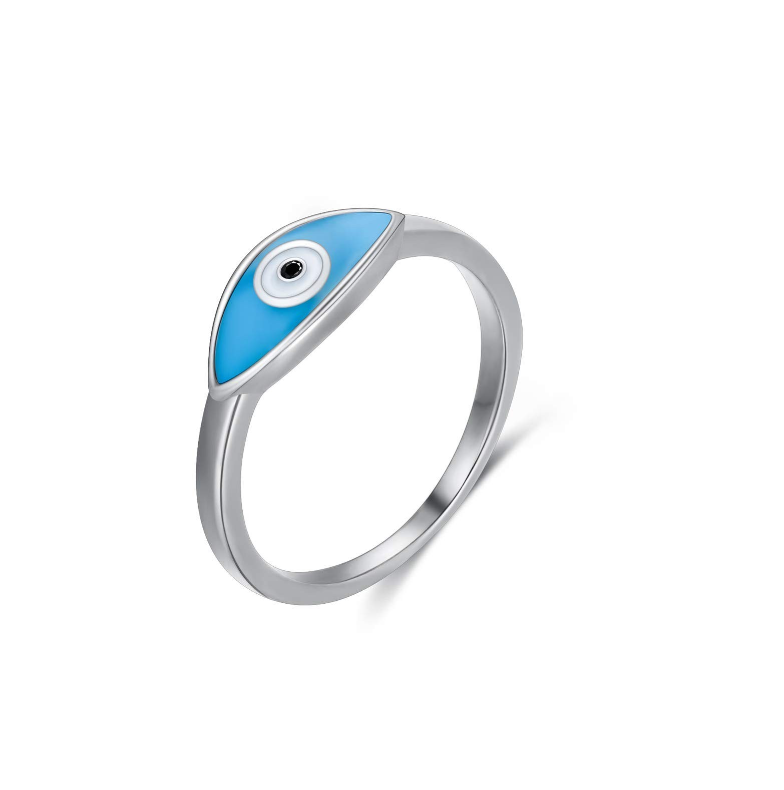 Evil Eye Ring Sterling Silver Stackable Blue Protection evil eye Ring Gift fo...