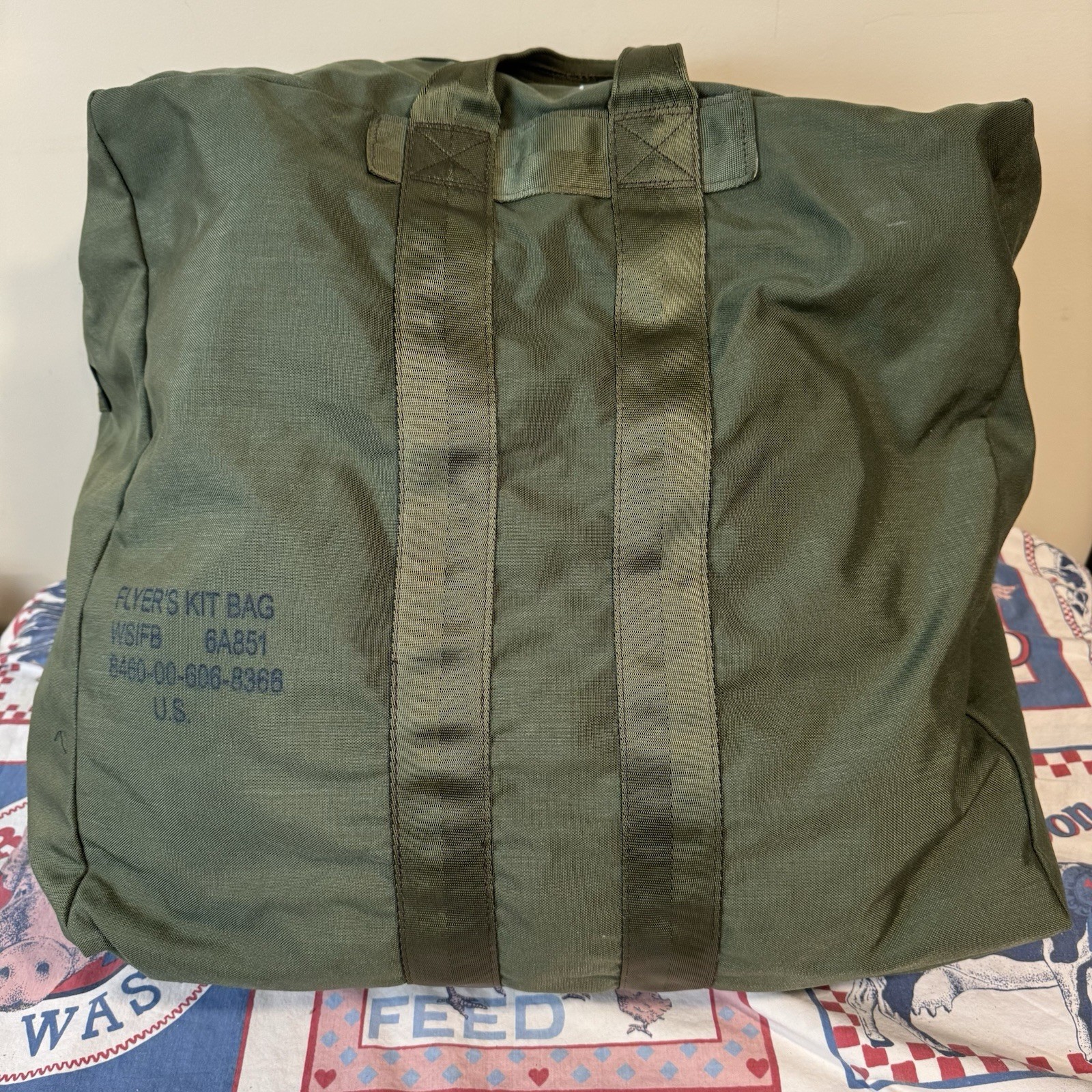 Vintage US Military Canvas Duffle Bag Olive Drab Green Army Issue Flyers Kit Bag
