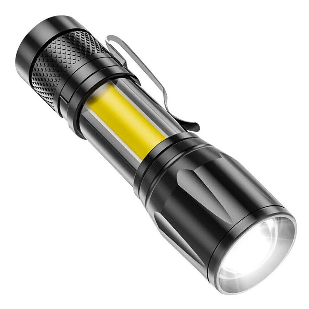 2Pcs Mini LED Torch Light USB Rechargeable Zoomable Flashlight Camping Lamp
