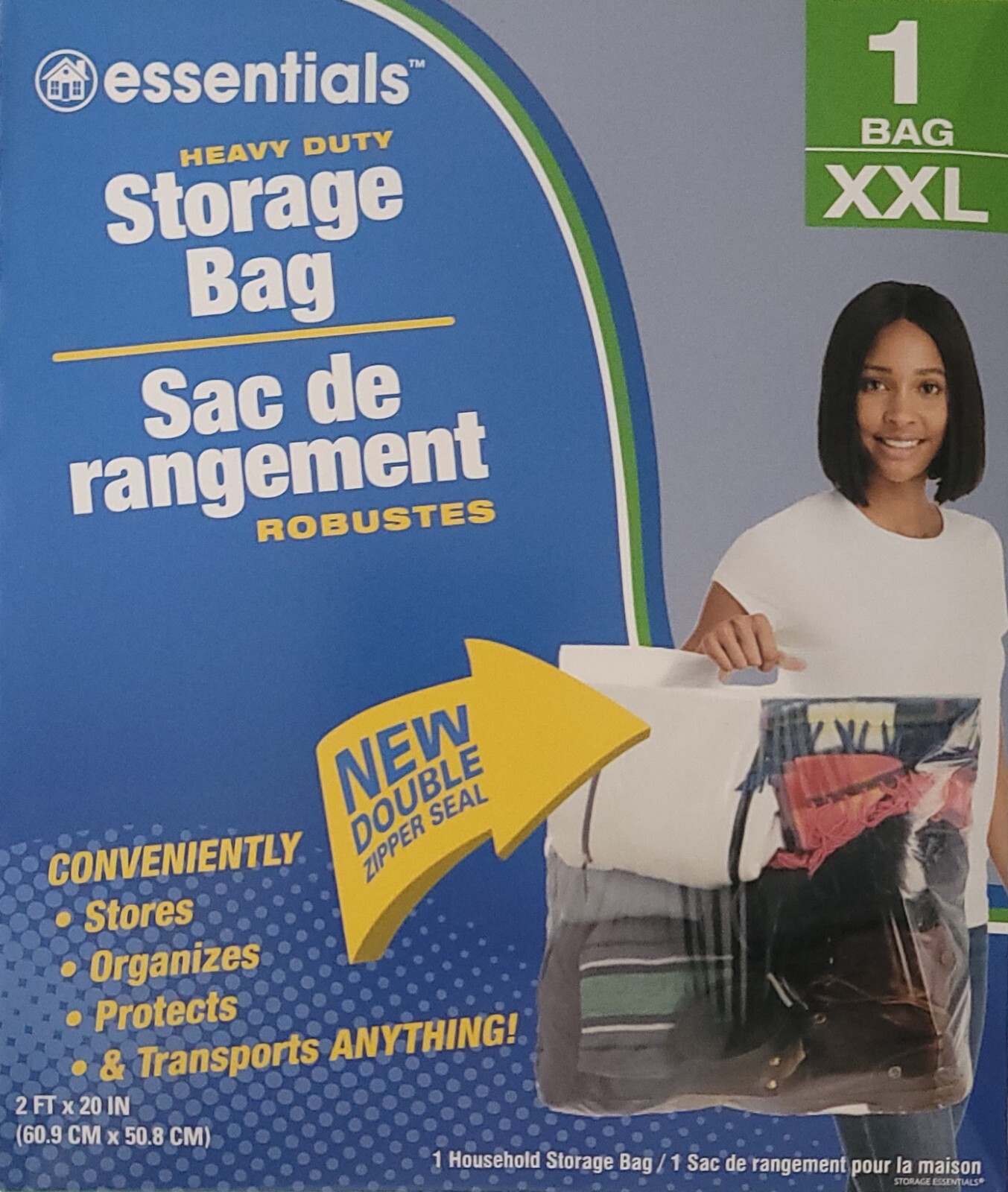 XXLarge Storage Bags Heavy Duty Clear Plastic Zip-Lock w Handle 20”x24” 1 Bag/Pk