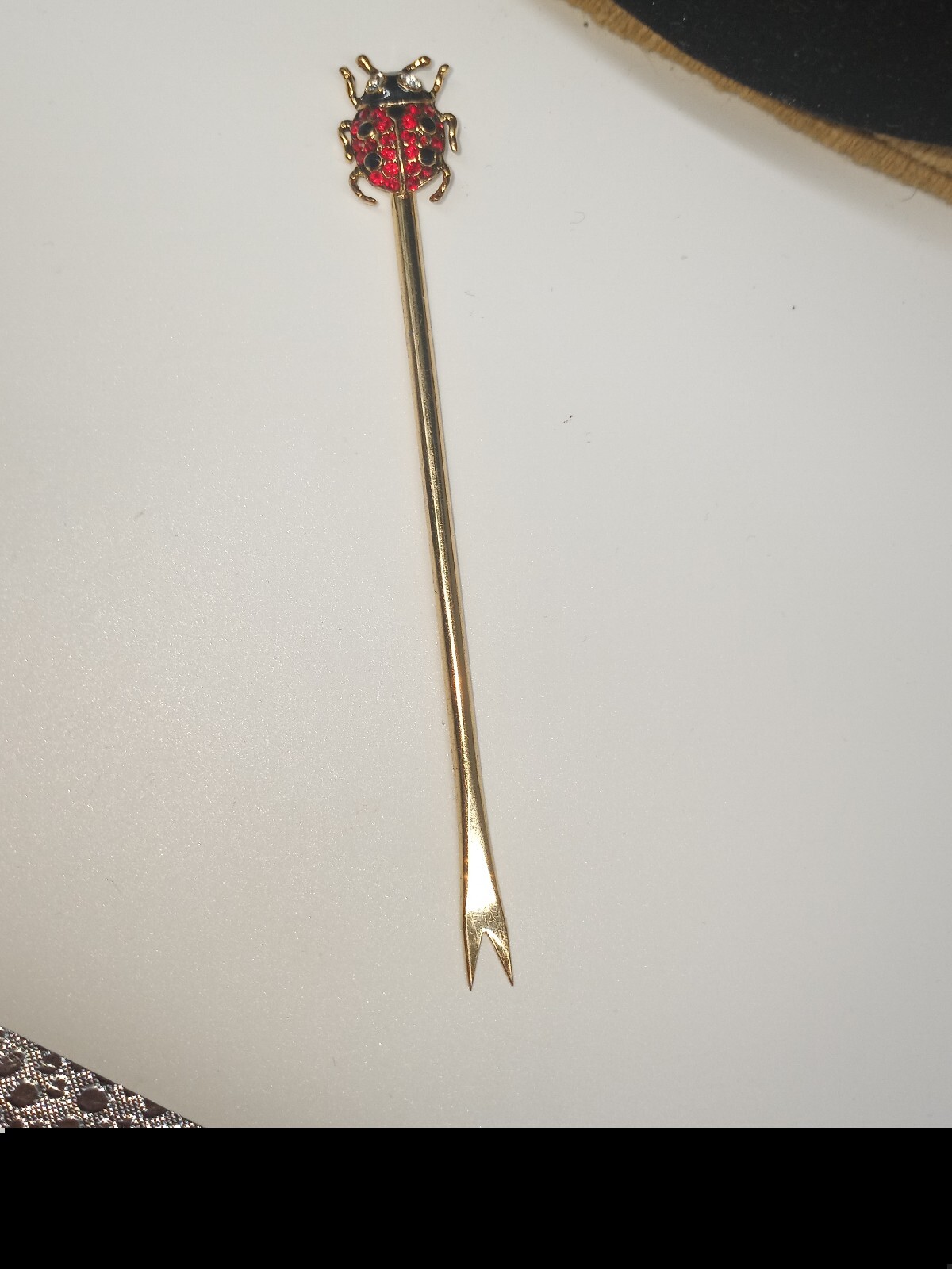Bombay Cocktail Fork Goldtone Rhinestone Bejeweled Lady Bug For Replacement