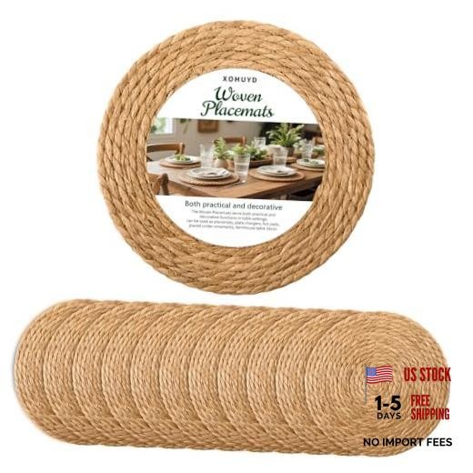 13 in Round Woven Placemats Plate Chargers Set of Boho Farmhouse Rustic 12
