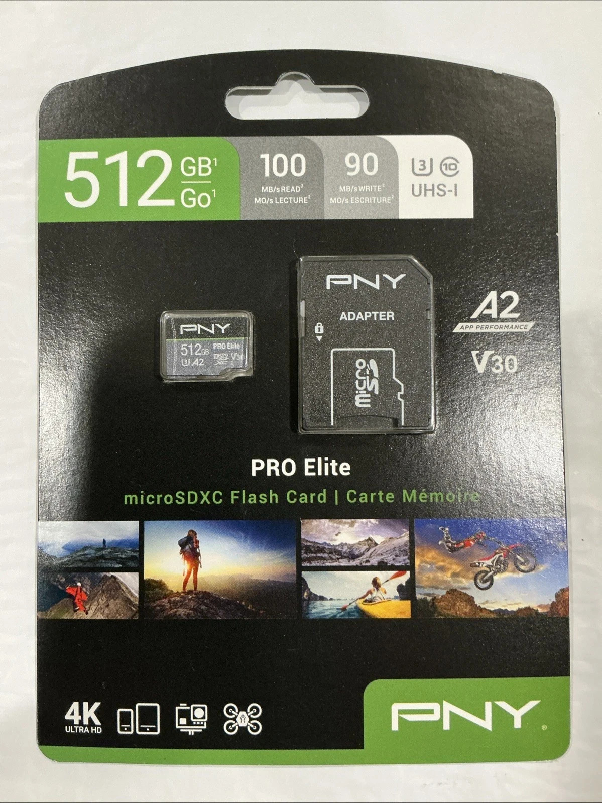 PNY 512GB PRO Elite Class 10 U3 V30 microSDXC Flash Memory Card - 100MB/s New