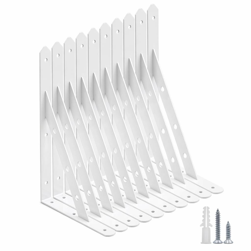 12 Inch Heavy Duty Shelves Brackets (10 Pcs White) - Floating Shelf Bracket, ...