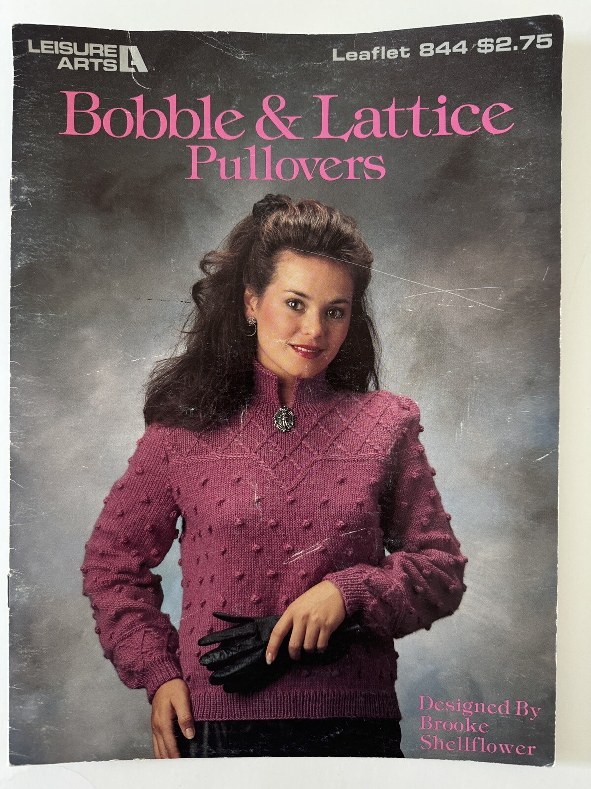 Bobble and Lattice Pullover Sweaters Knitting Leisure Arts Leaflet Patterns 1989