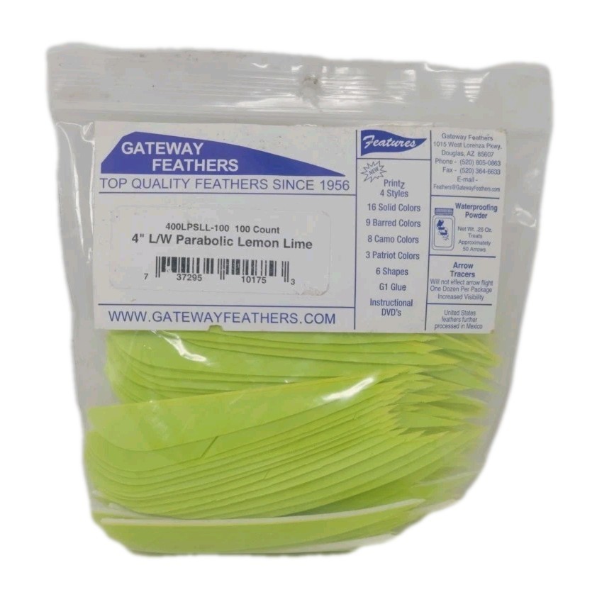 100 Pack Gateway Feathers 4" Left Wing: Parabolic Lemon Lime Green 400LPSLL-100