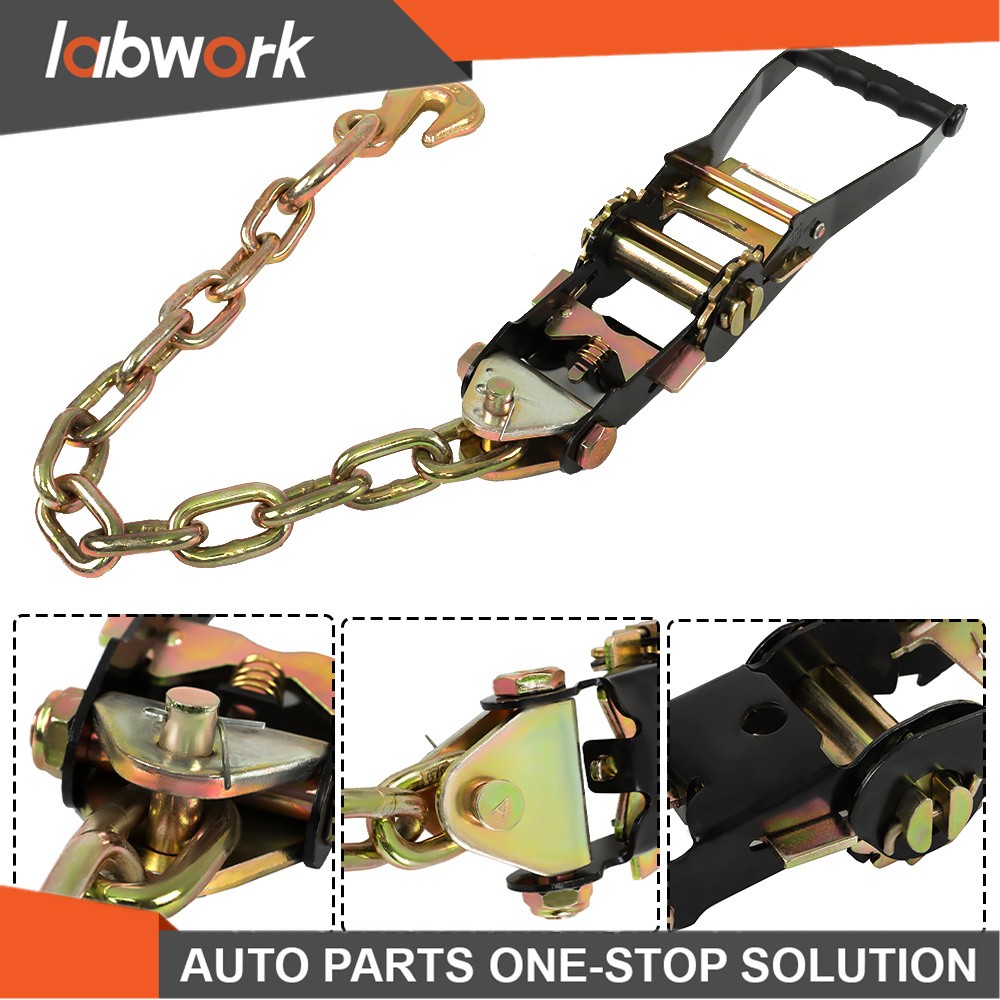 Labwork Car Tie Down with Chain Anchors 4 Pack 2 Inch x 96 Inch Silver