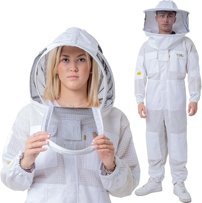 OZ ARMOUR Ventilated Bee Suit 3 Layer Mesh Fencing Veil & Round Brim Hat - Large