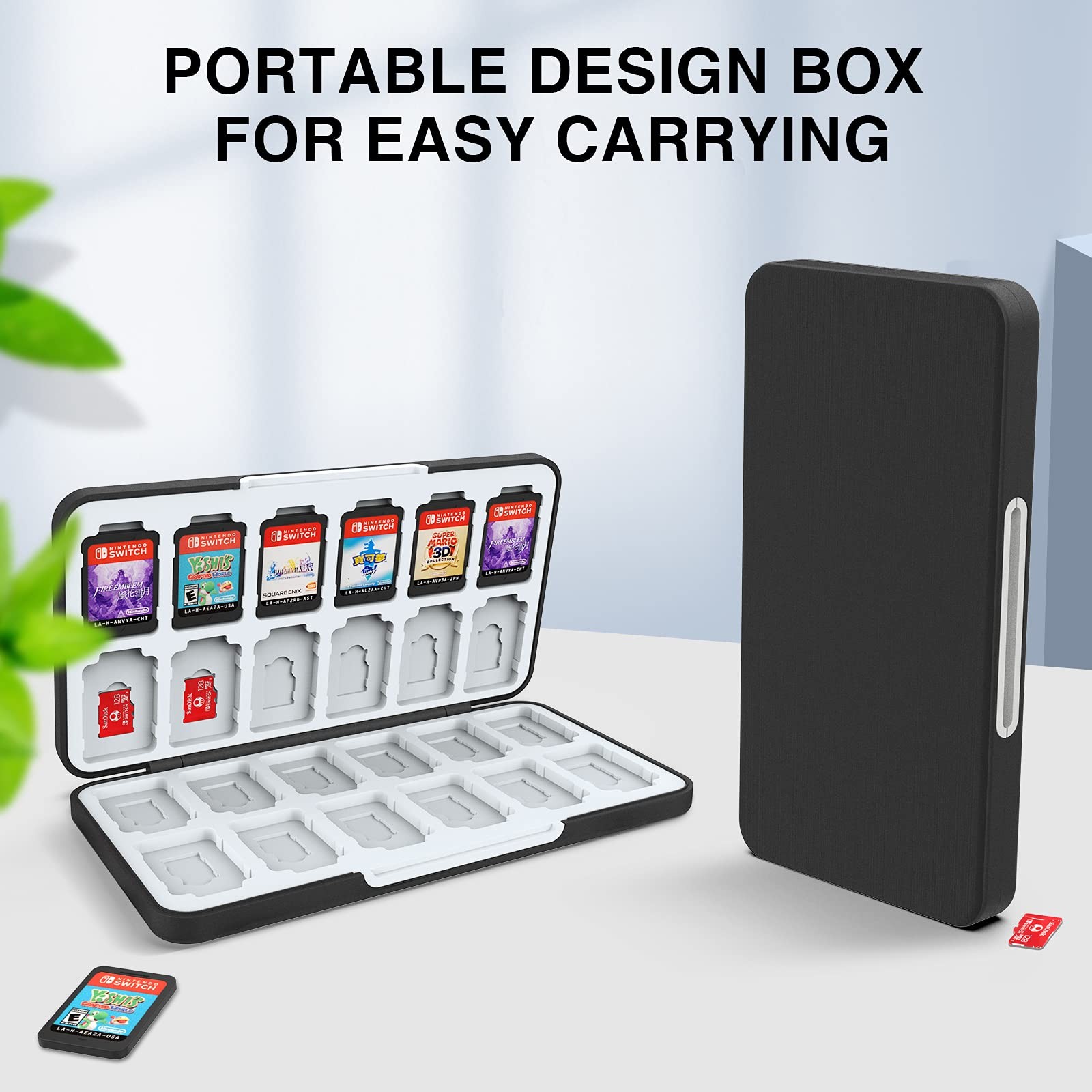 Switch Game Card Holder 24 Slots SD Storage Case Portable Black ABS Box Organ...