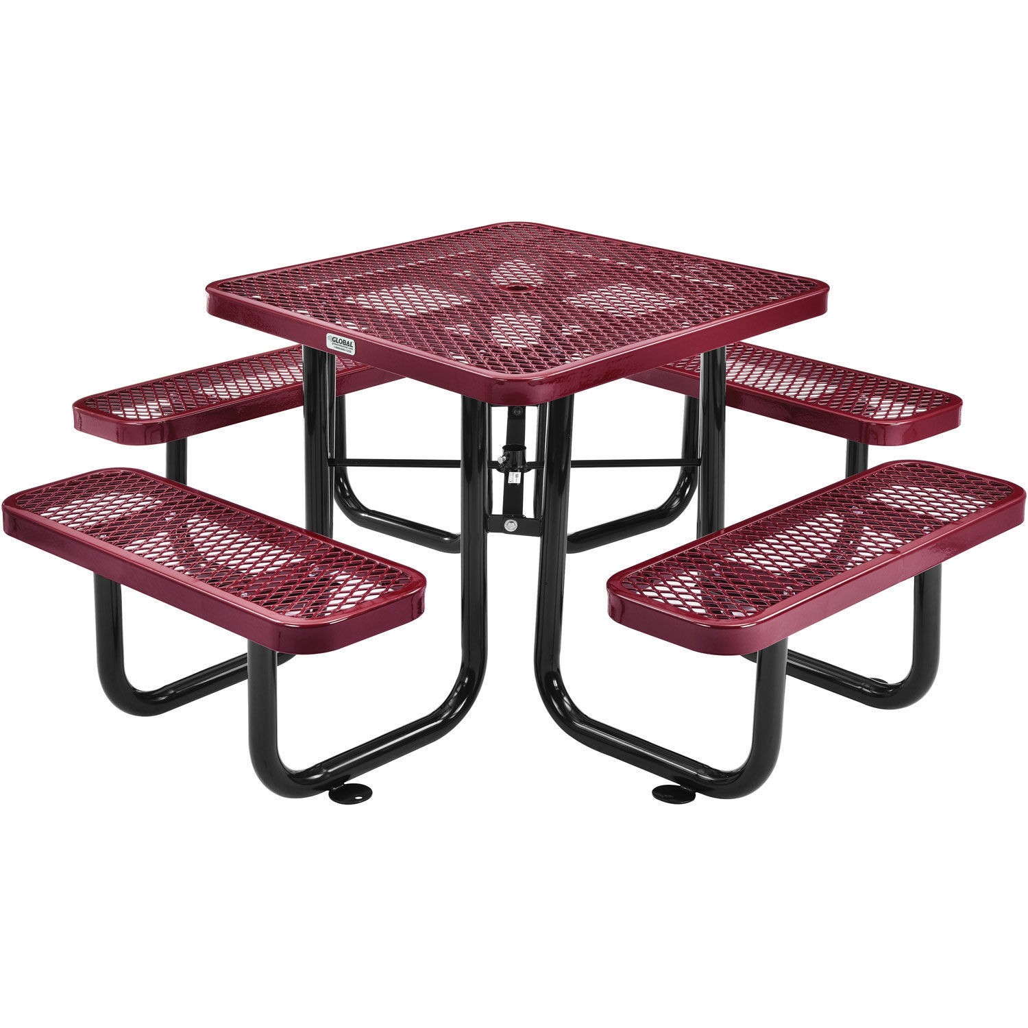 36" Square Expanded Metal Outdoor Picnic Table 69"W x 69"D Overall Red
