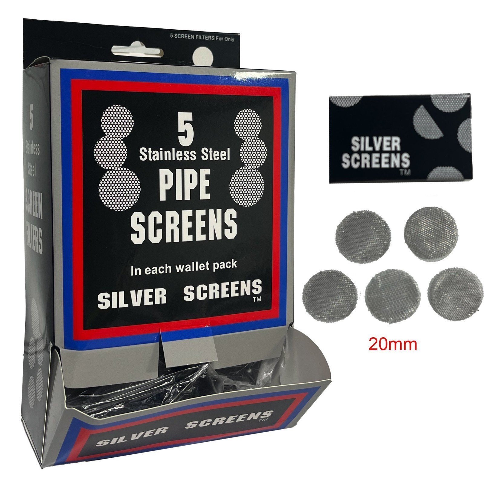 500 Premium Silver Screens Tobacco Pipe Filters - (100 packs of 5)