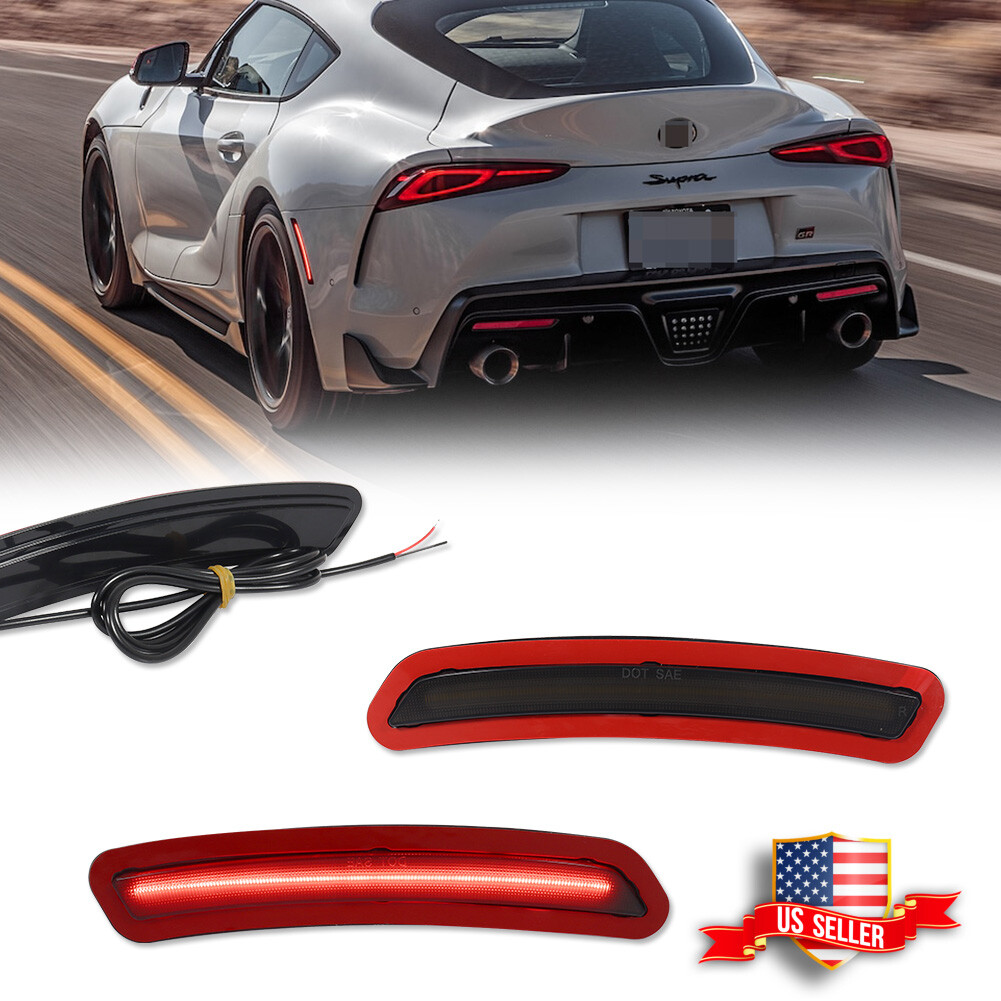 2PCS Smoked Rear Bumper Red LED Side Marker Lights For 2020-2024 Toyota GR Supra
