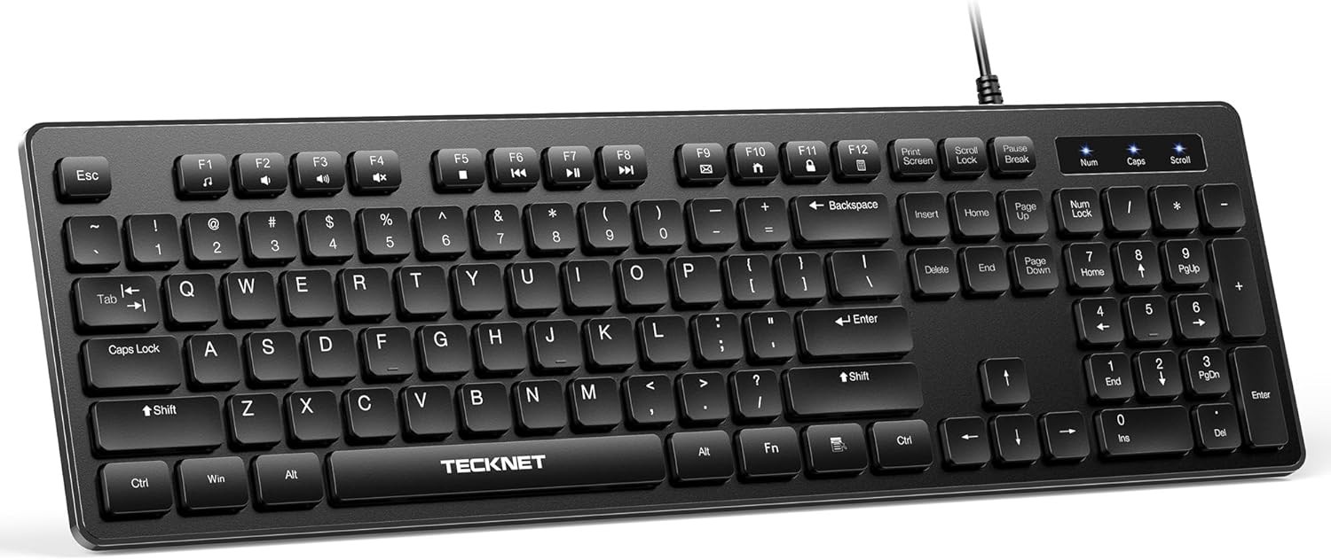 Quiet Full-Size USB Keyboard – Silent Membrane, 104 Keys