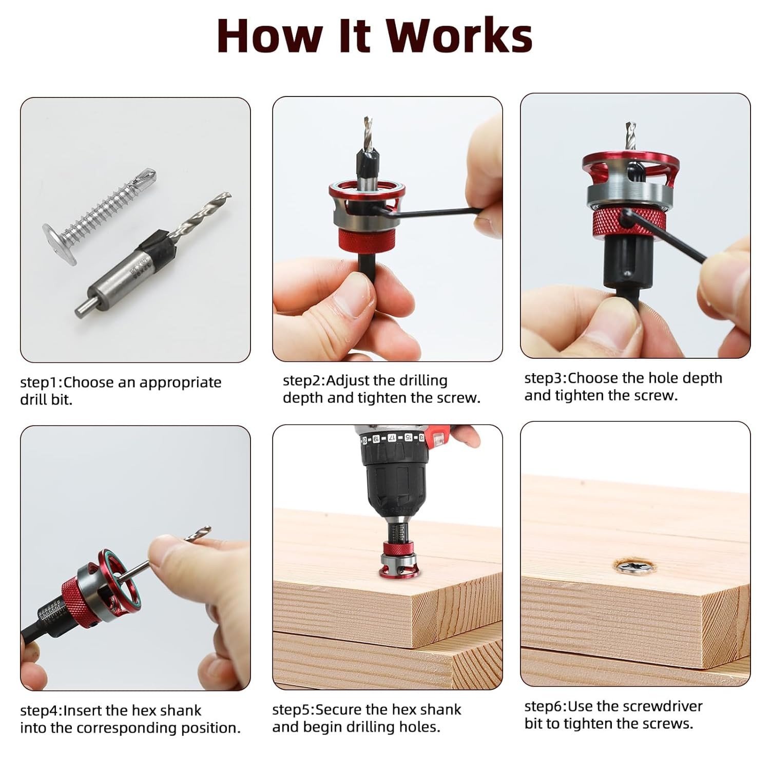 4PCS Countersink Drill Bit Set with Adjustable Depth Stop M2 HSS Woodworking Bit