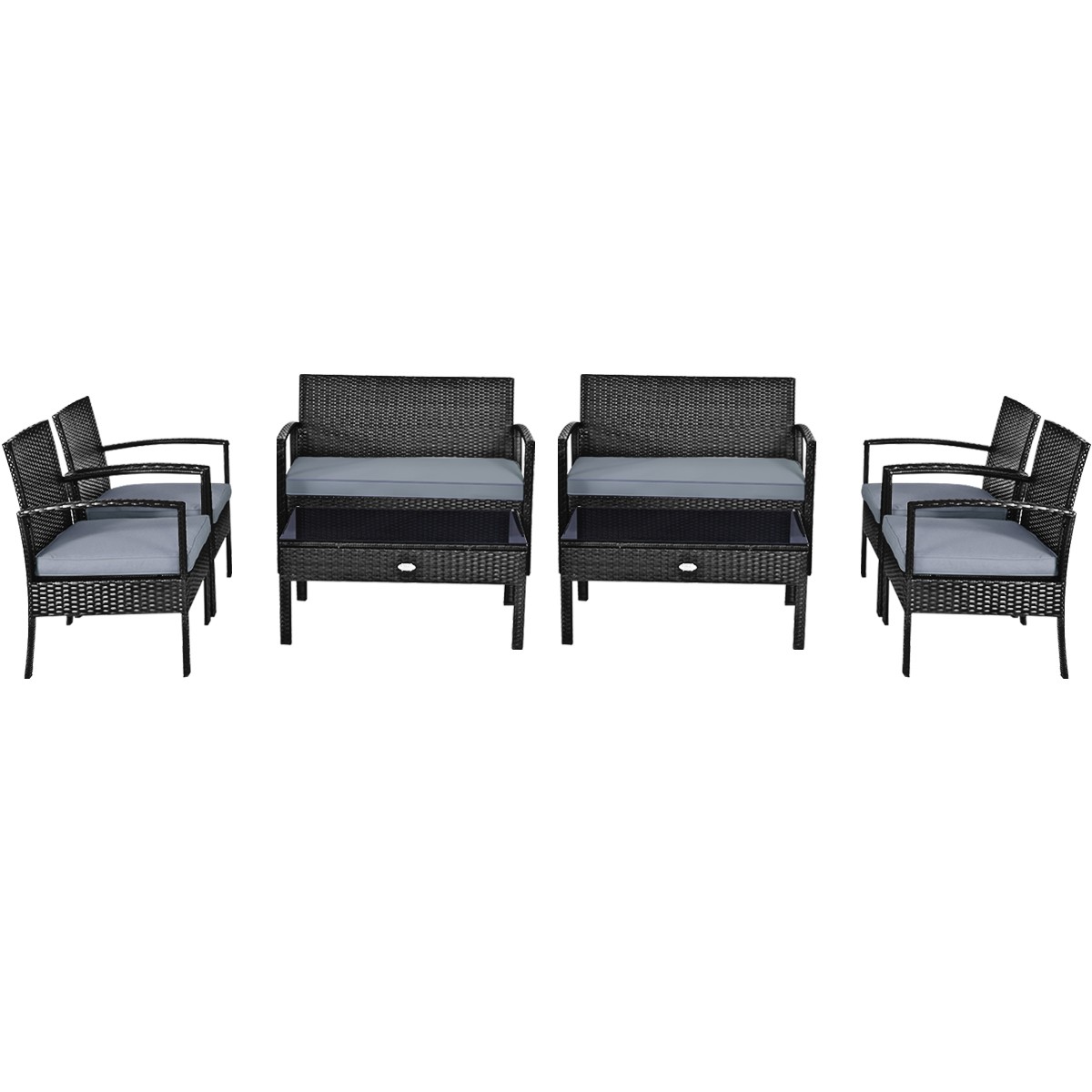 Patiojoy 8PCS Patio Rattan Furniture Set Cushioned Sofa Coffee Table Garden