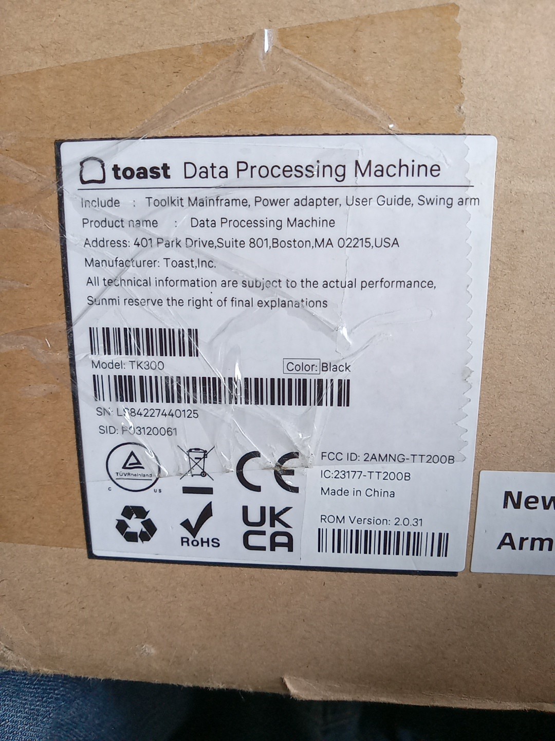 TOAST Data Processing Machine TT200B Point Of Sale Computer W/ Swing Arm