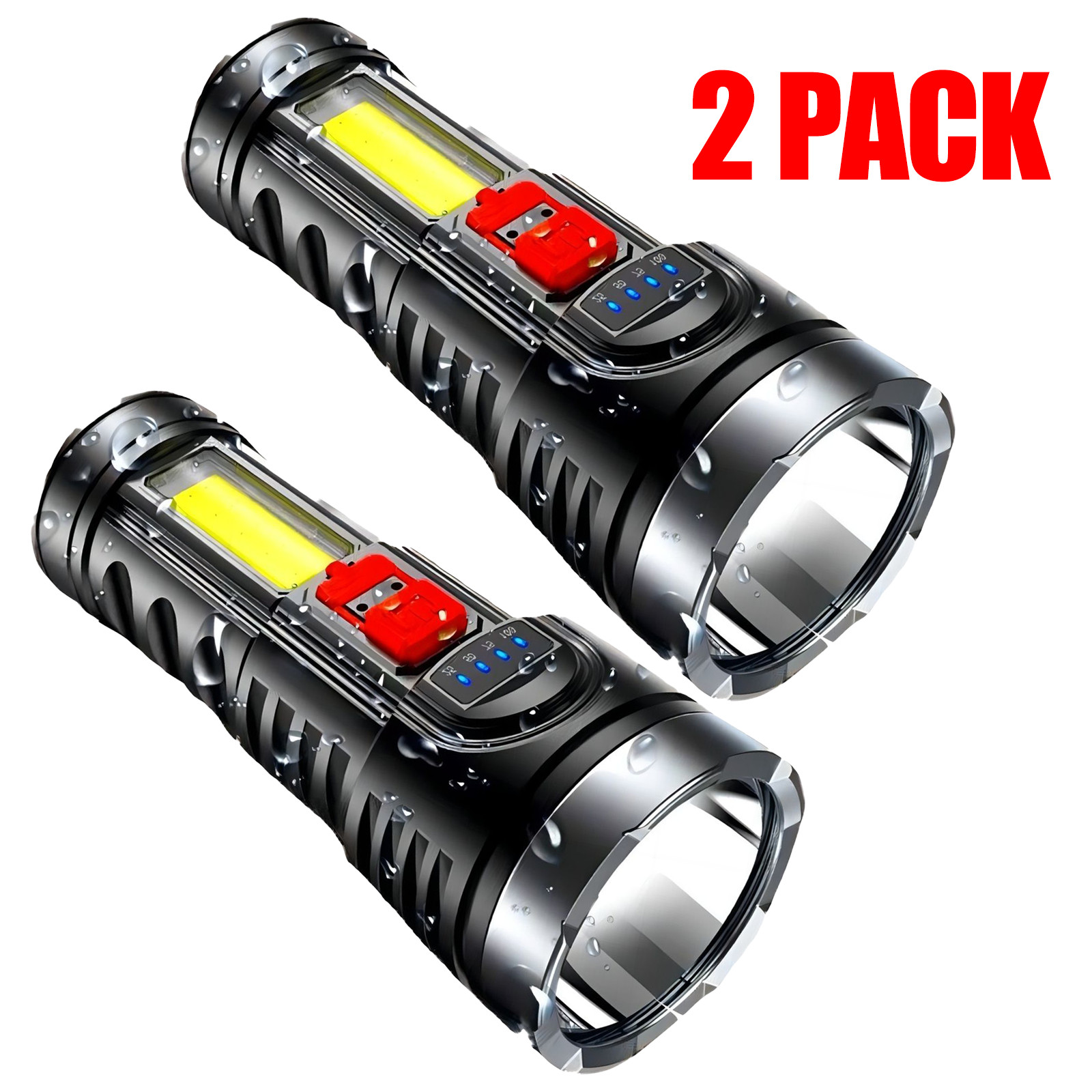 2 x 4 Mode Rechargeable Flashlights Super Bright Multi-Function COB Flashlight