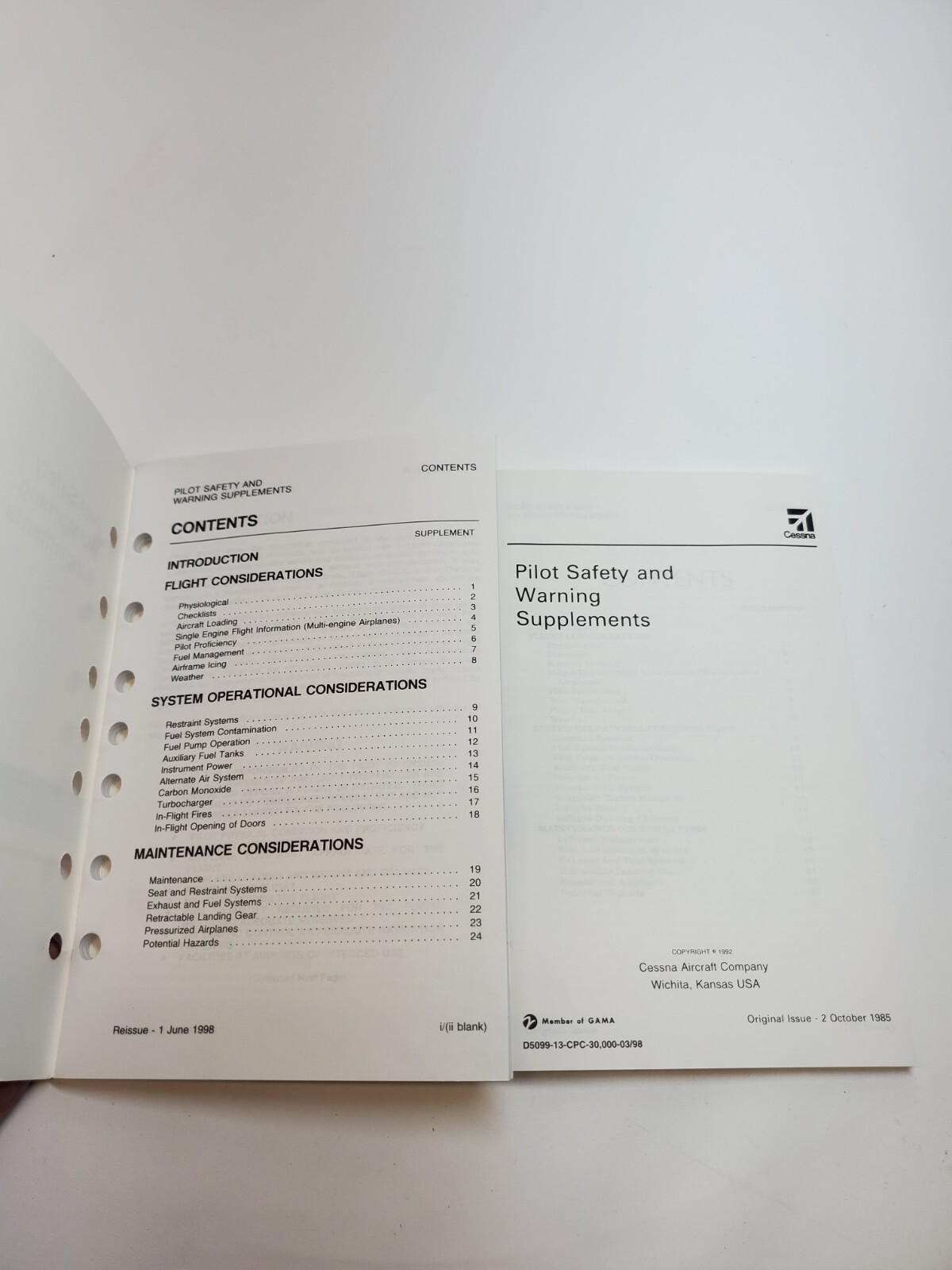 Pilot Safety and Warning Supplements Cessna 1992 and 1998