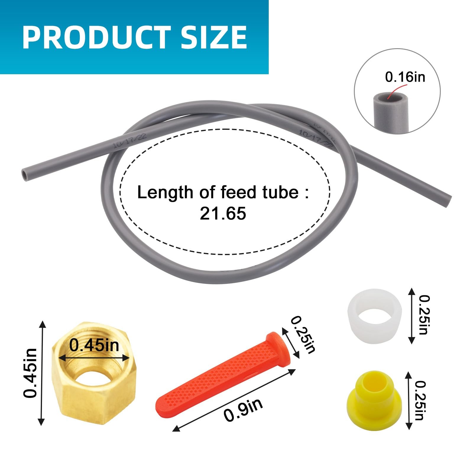 URYKEC 4335 Feed Tube Set, Includes Compression Sleeve and Nut (4335), Gray
