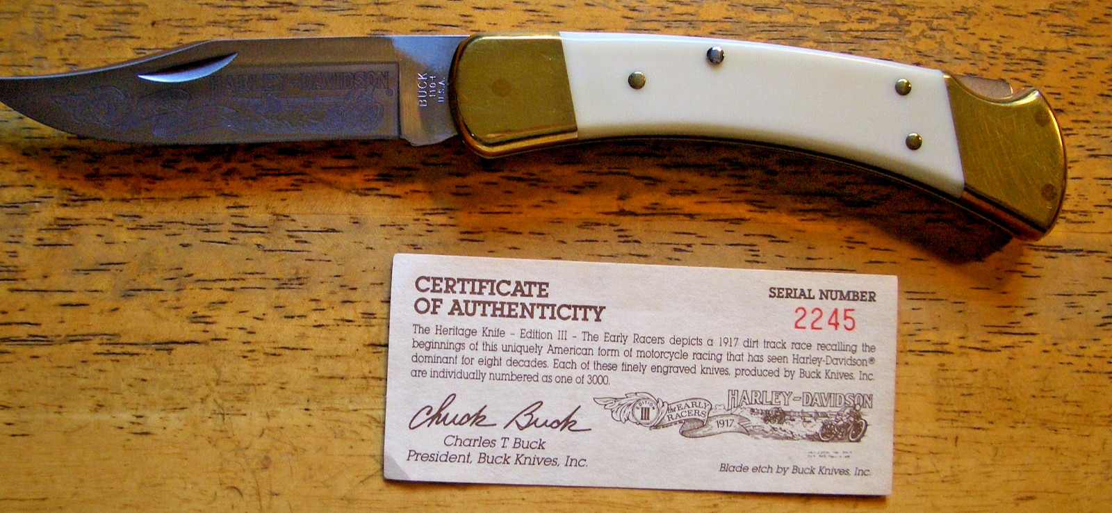BUCK KNIVES HARLEY DAVIDSON LIMITED EDITION HERTAGE ~ #3 KNIFE ~ 2245/3000