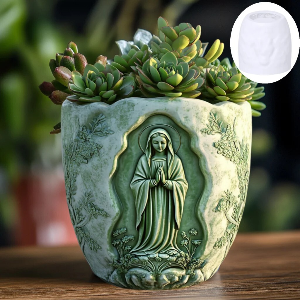 Gypsum Virgin Mary Relief Planter Silicone Mold Praying Goddess Flowerpots Mould