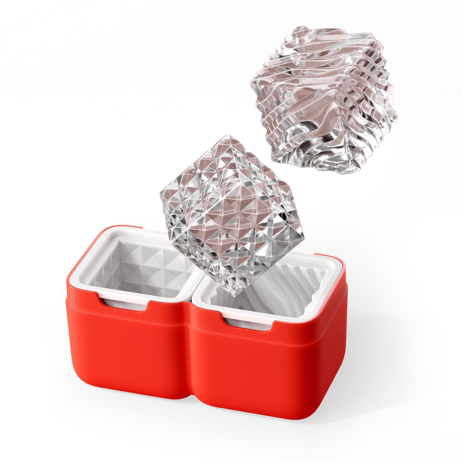 ZOKU Set of 2 Silicone Ice Molds: Large Wavy Faceted Cubes for Cocktails