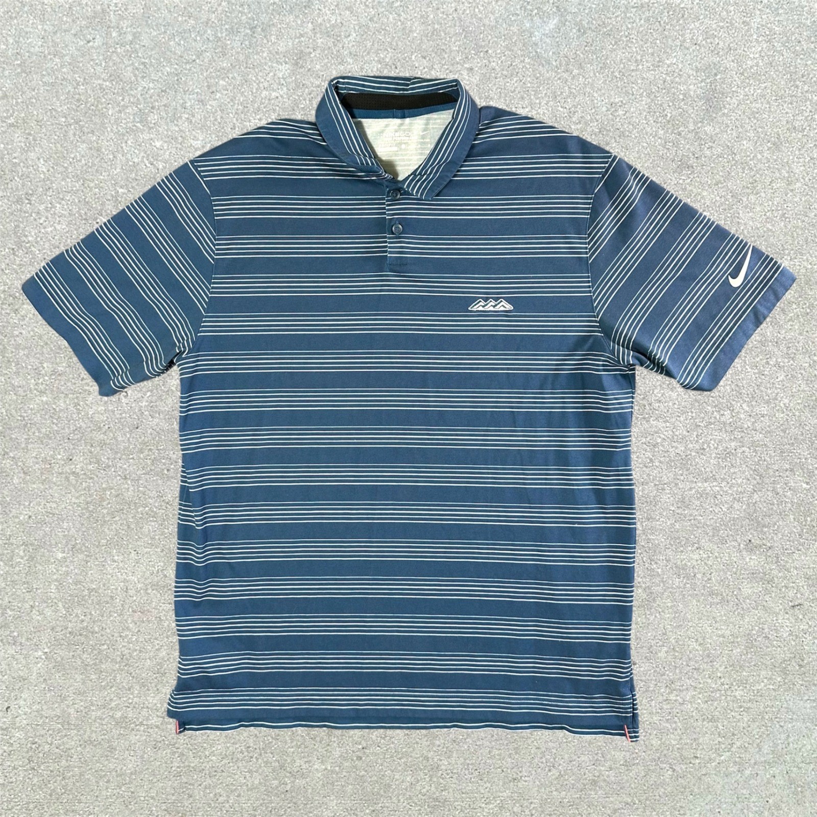 Nike Golf Tour Performance Polo Shirt Men's Large Blue Striped Mountain Logo