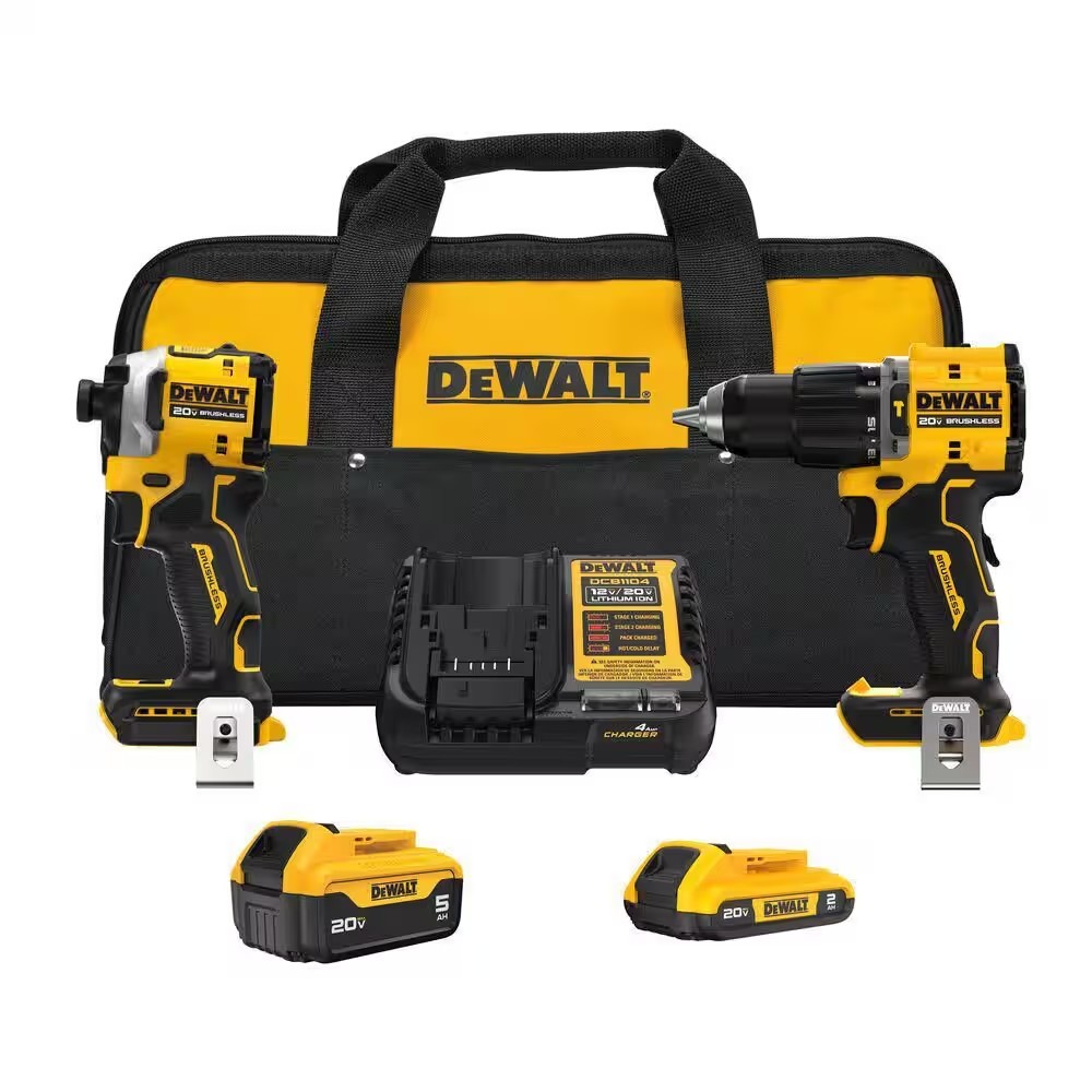 DEWALT ATOMIC 20V MAX Lithium-Ion Drill, Impact, (2) Batteries, & Bag DCK200D1P1