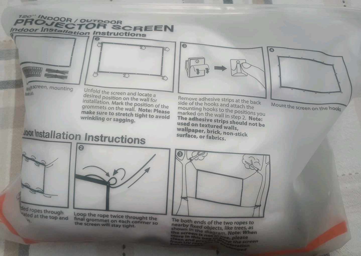 Indoor/Outdoor 120" Projector Screen,Fabric, Includes Rope, No Hooks, Portable