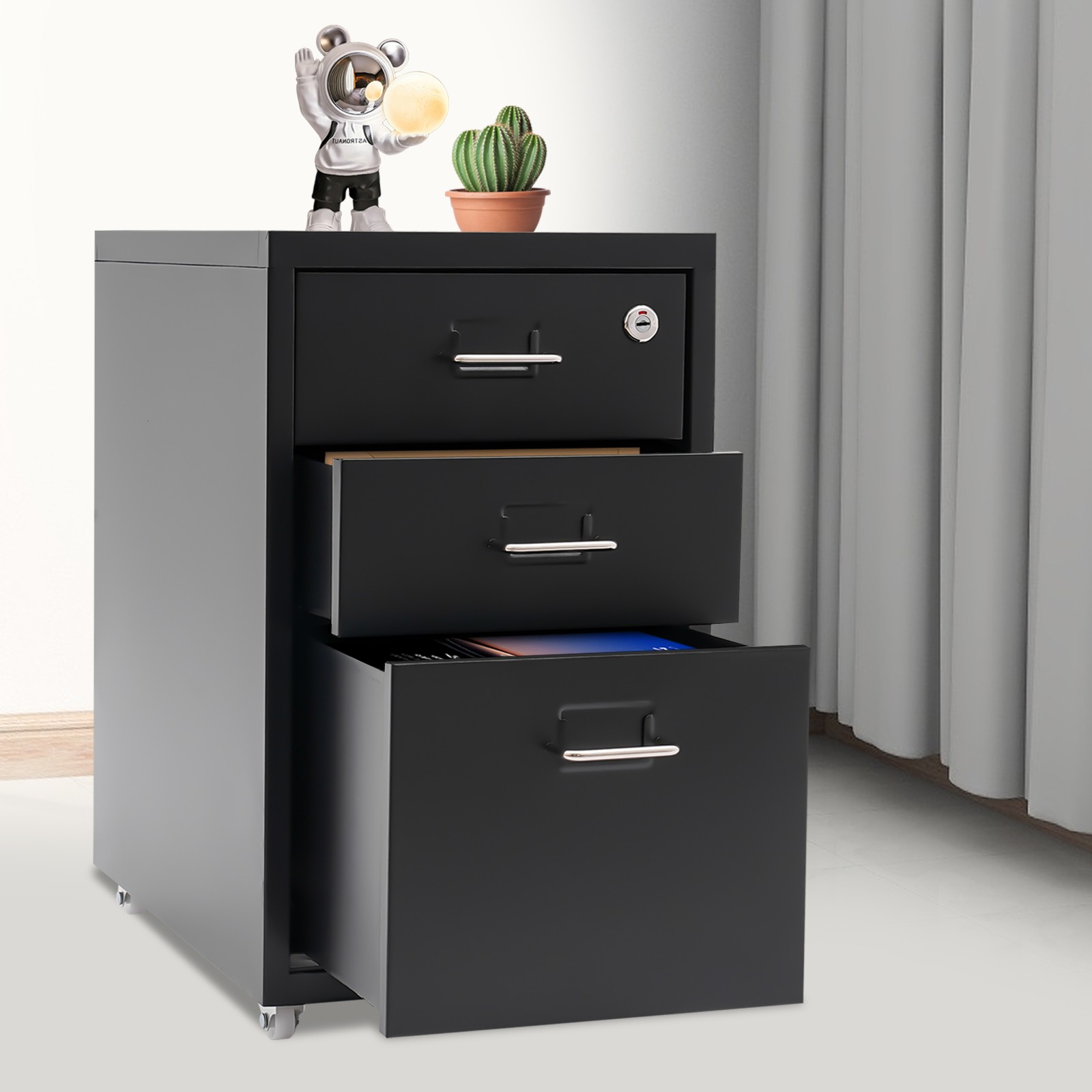 3 Drawer Mobile Filing Cabinet Organizer Vertical File Cabinet Office Storage