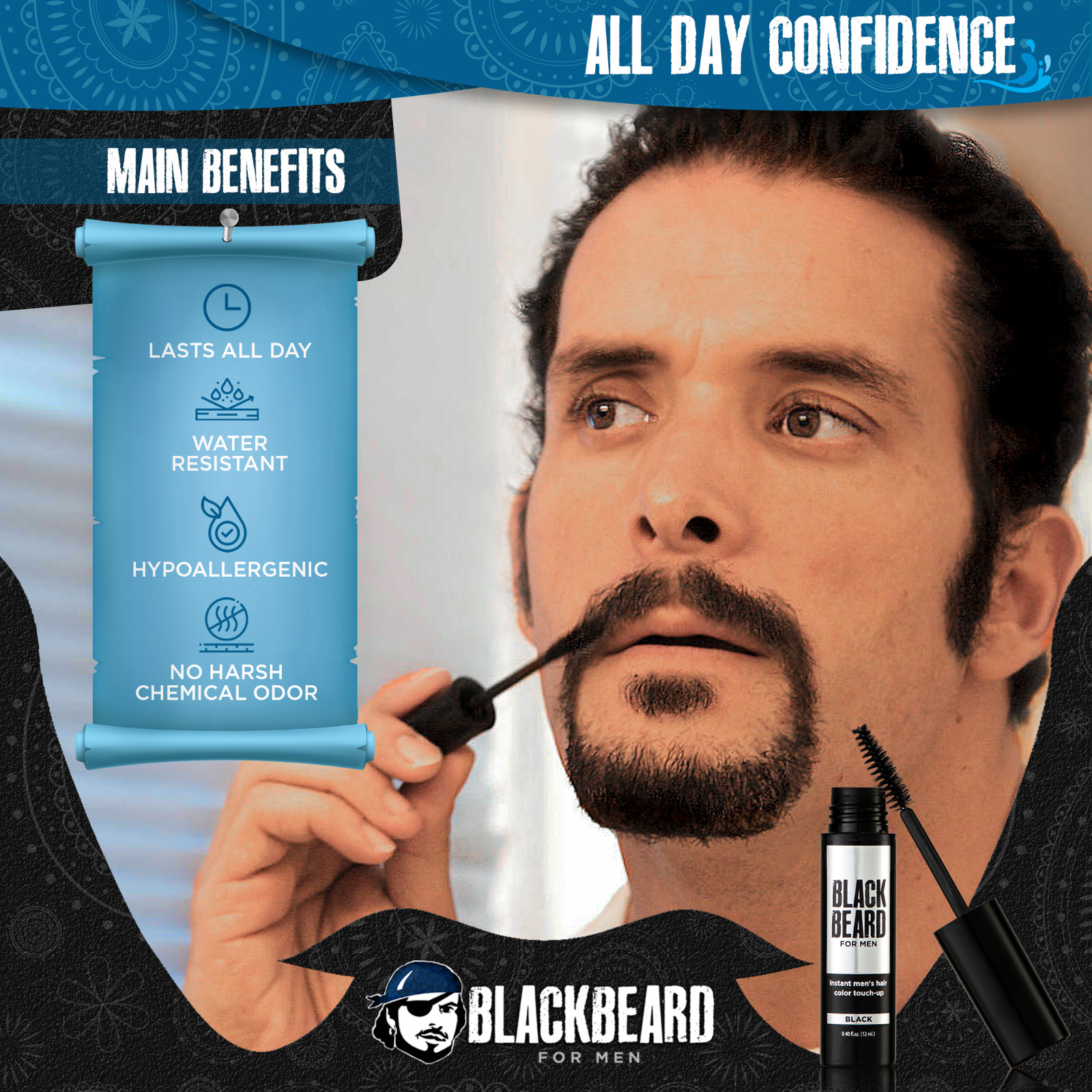 BLACKBEARD FOR MEN Beard Color 1-Day Instant Gray Coverage Hypoallergenic 1 Pack