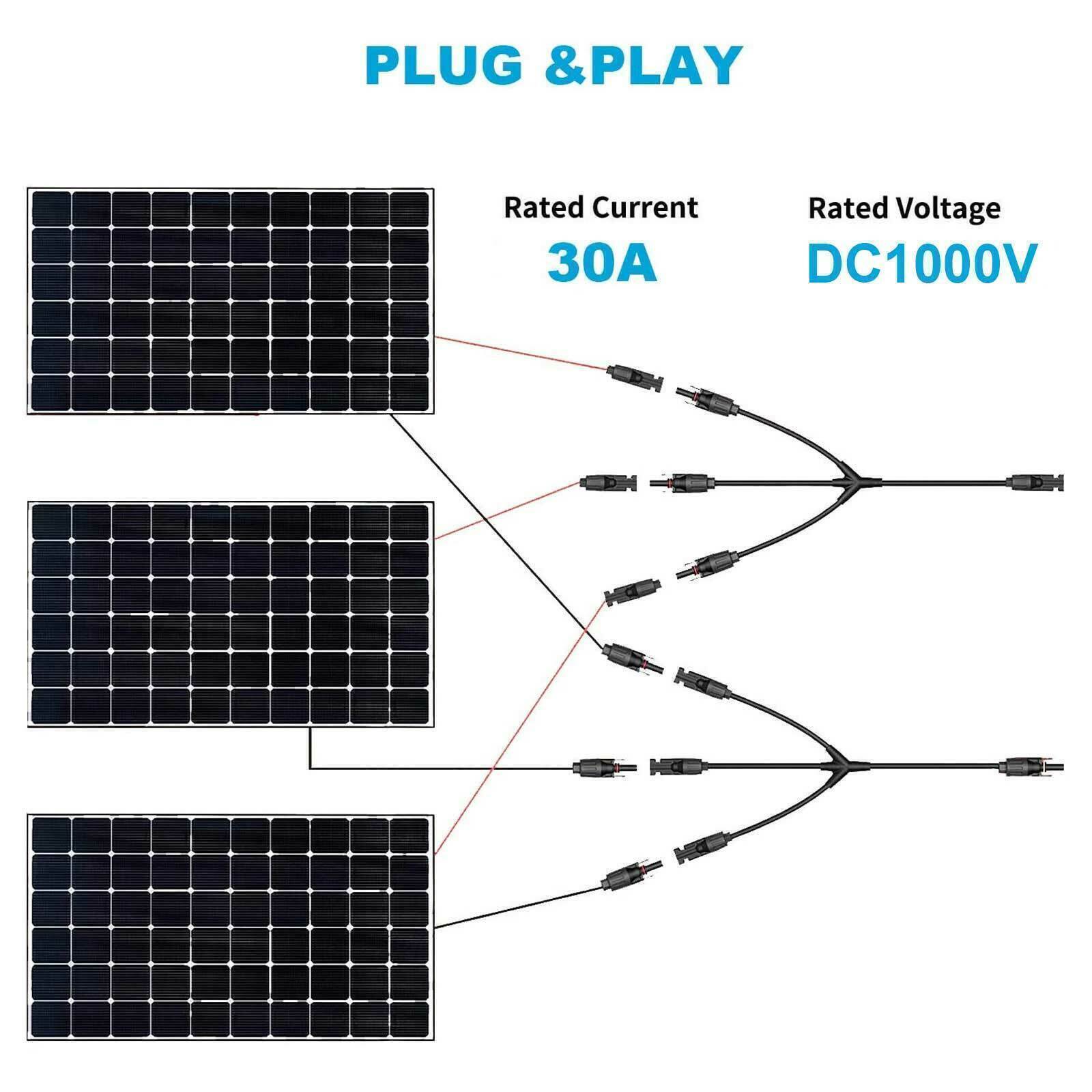 Solar Panel Y / T Branch Cable Connection Waterproof Adapter Connector Extension