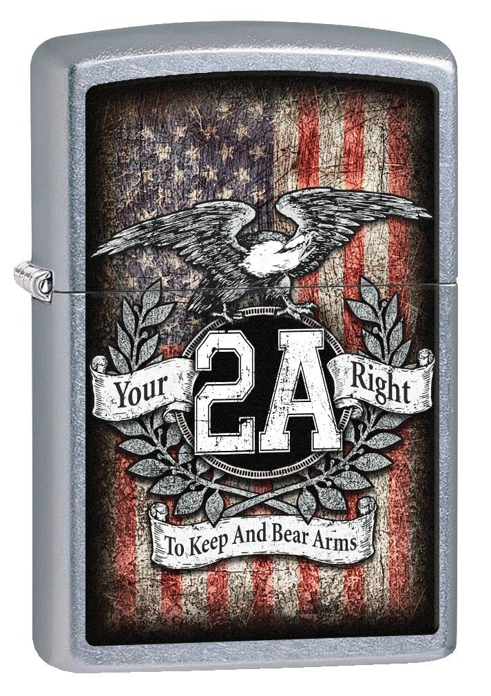 Zippo Lighter- Second 2nd Amendment Bald Eagles Street Chrome Lighter Z5218