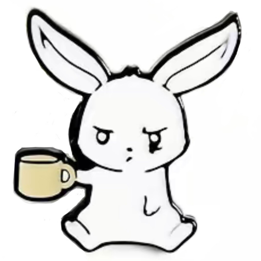 NEW Pin 1” Rabbit Bunny Grump Coffee Enamel Brooch