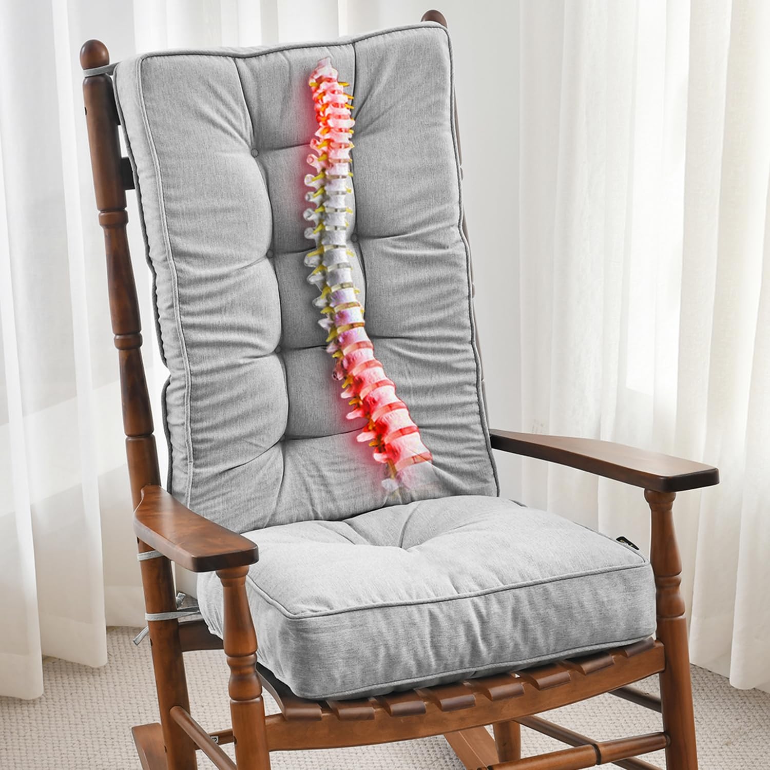 Memory Foam Jumbo Rocking Chair Cushions, FadeShield Water Resistant Non Slip...