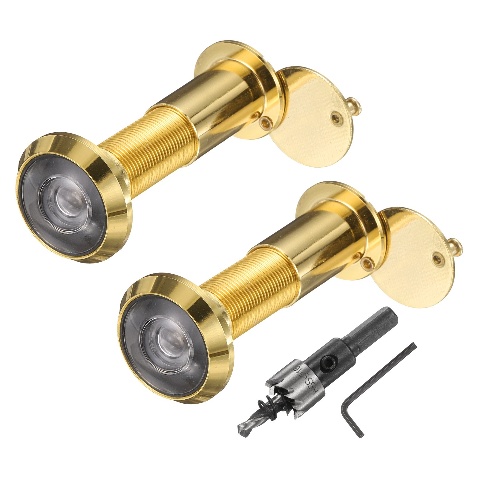 Door Peephole, 2Pcs Door Viewer Peephole Fit 1-2/5'' to 2-2/5'' Door, Gold
