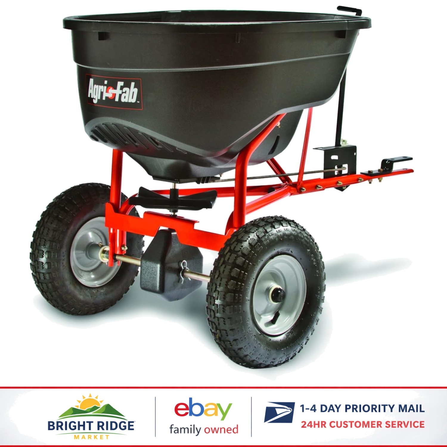 Tow Behind Broadcast Spreader with 130 lb Capacity for Lawn Seed and Fertilizer