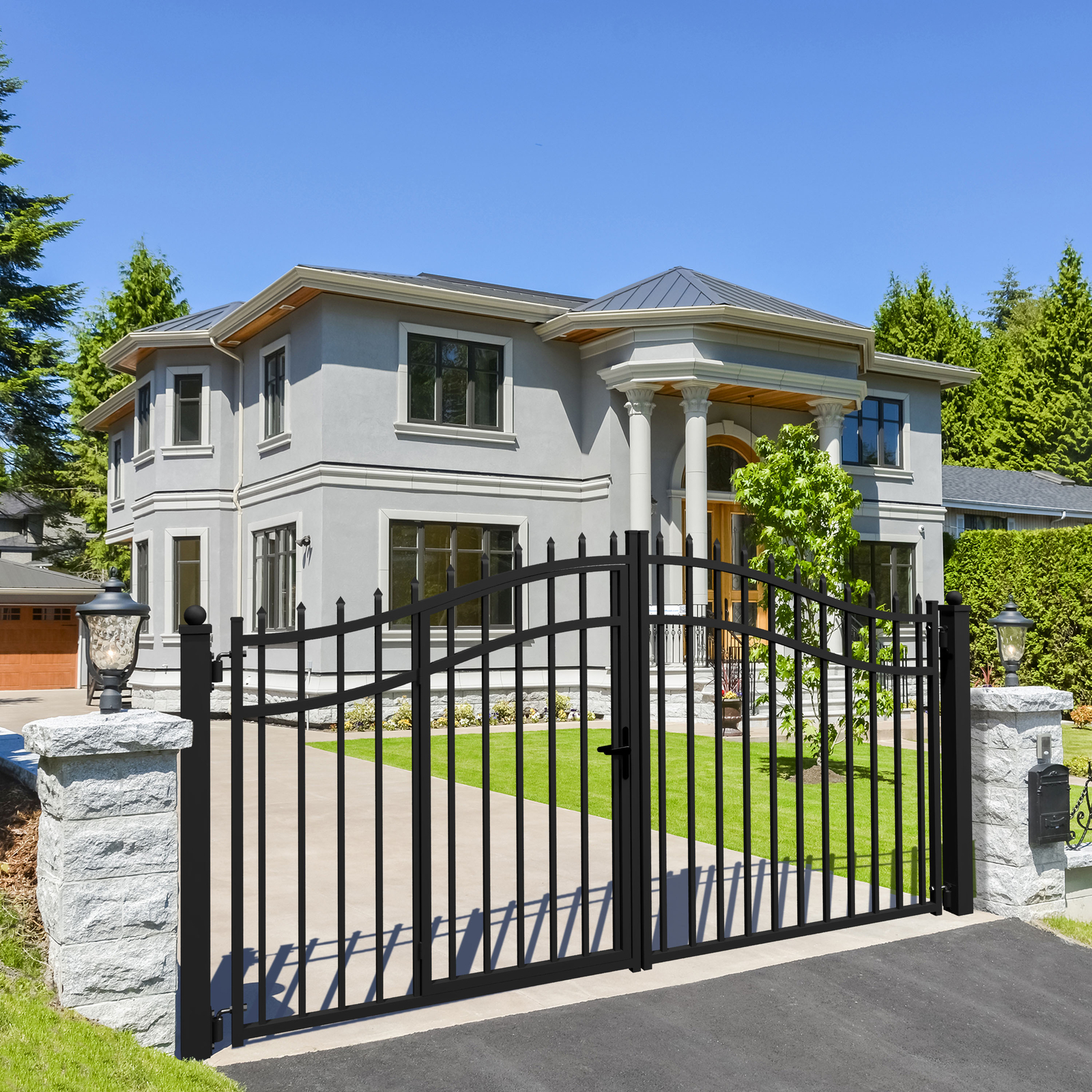 ALEKO Steel Dual Swing VIENNA Style 12' Driveway with Built-In Pedestrian Gate