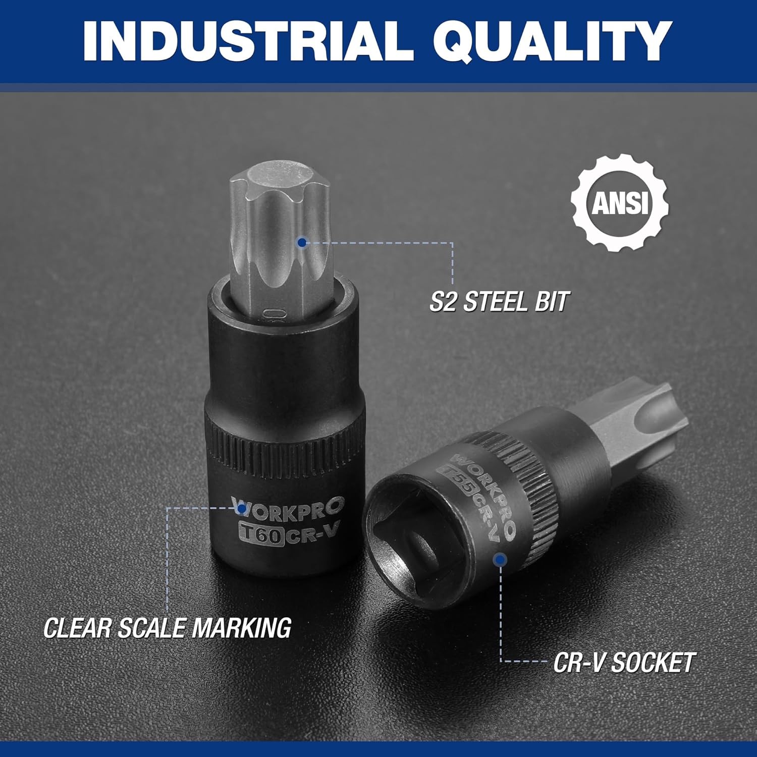 Torx Bit Socket Set, 1/4", 3/8" and 1/2" Drive Torx Bits 13-Piece Socket