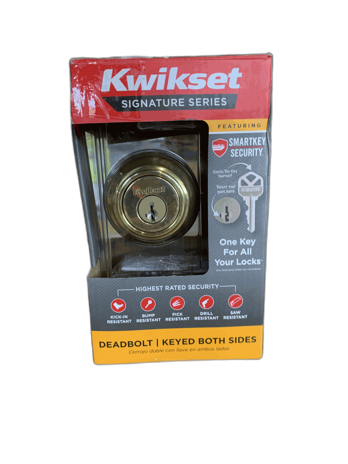 Kwikset Polished Brass Double Cylinder Deadbolt featuring SmartKey Security