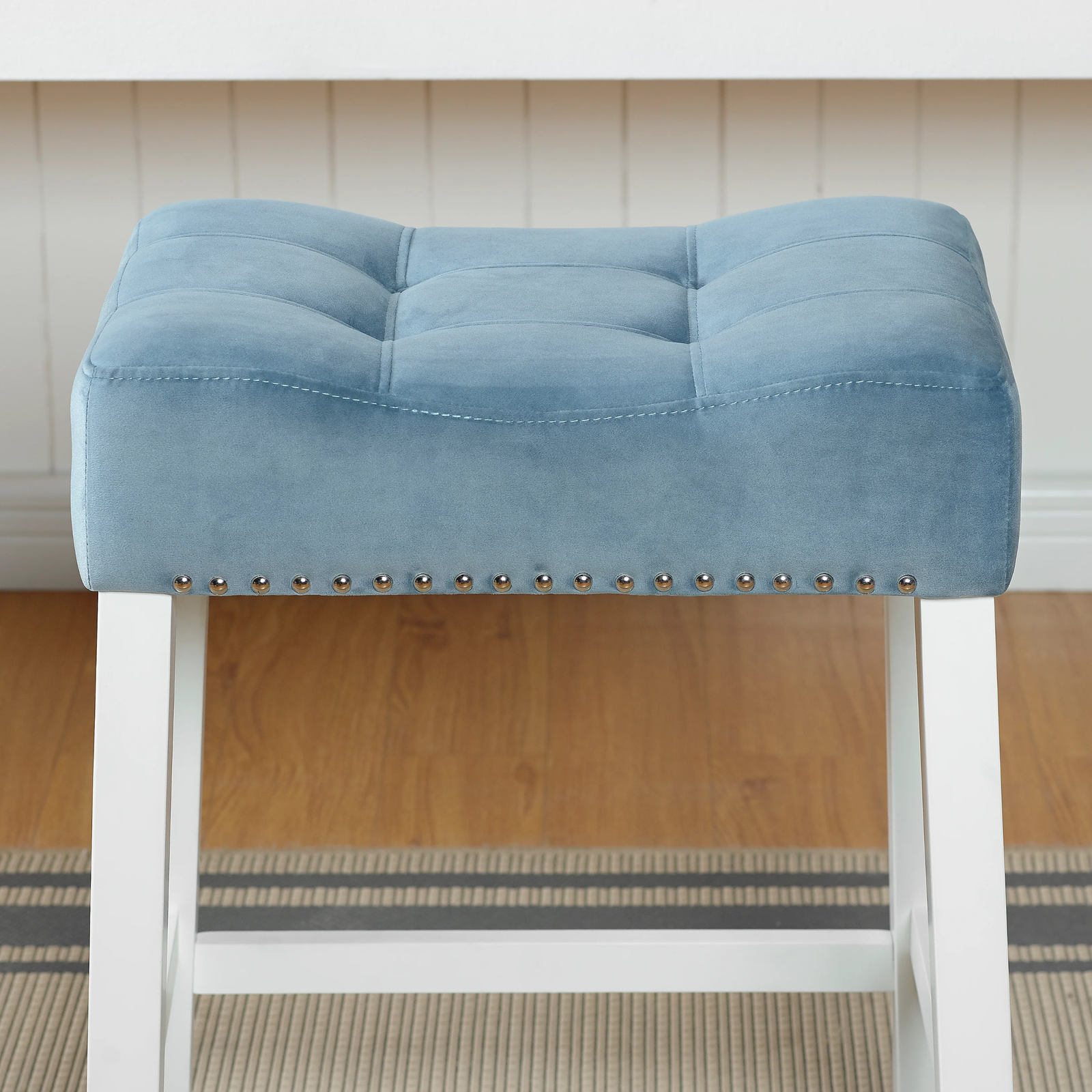 Roundhill Furniture Morovo Set of 2 Velvet Counter Height Stools with Tufted Sad