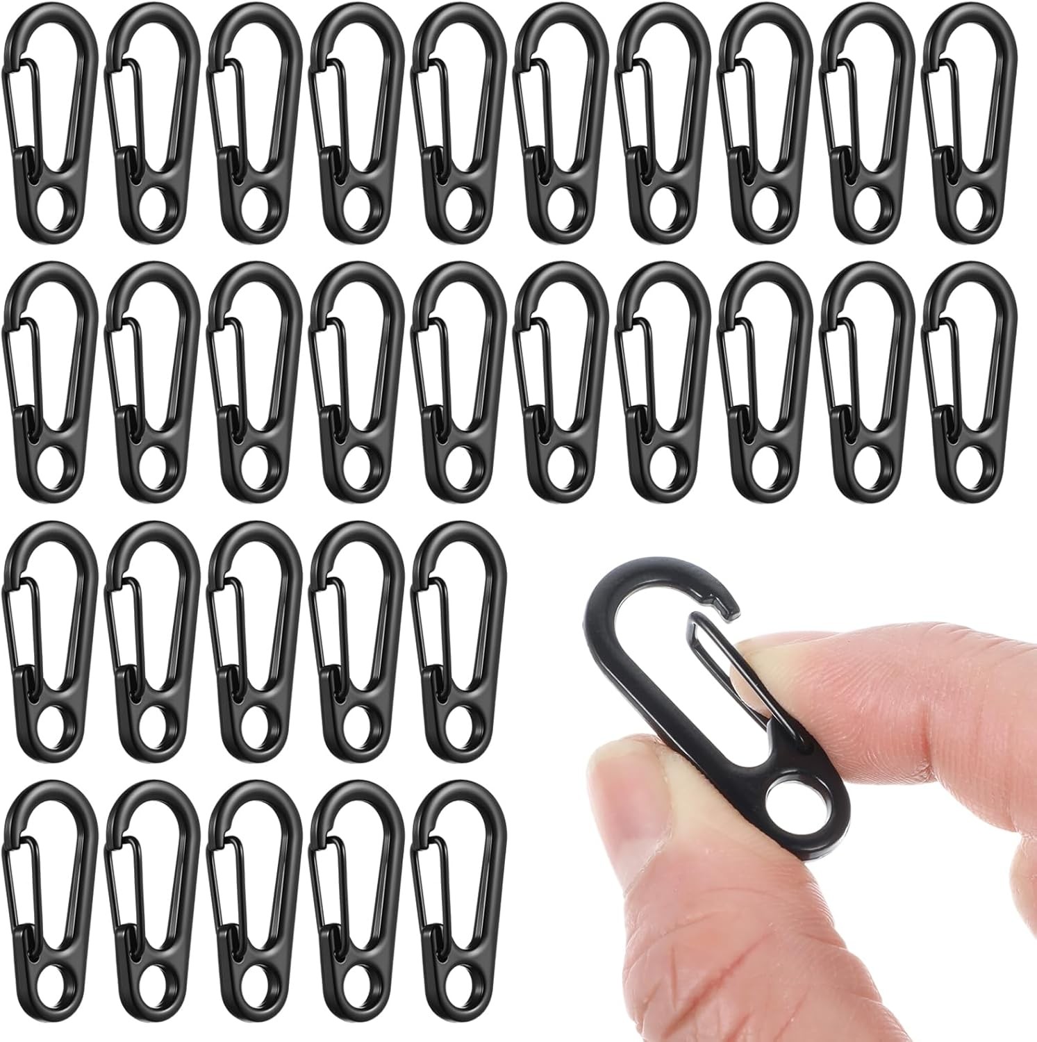 30 Pcs Tiny Carabiner Clip, 1.2 Inch Small Black Carabiner with Spring Snap Hook