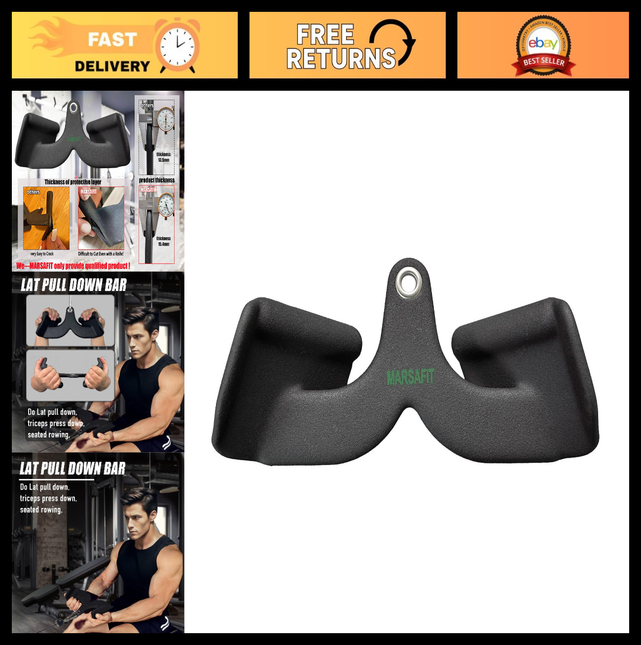 Home Gym Pulley Cable Machine Attachment - T-Bar V-Bar, Bicep Curl & LAT