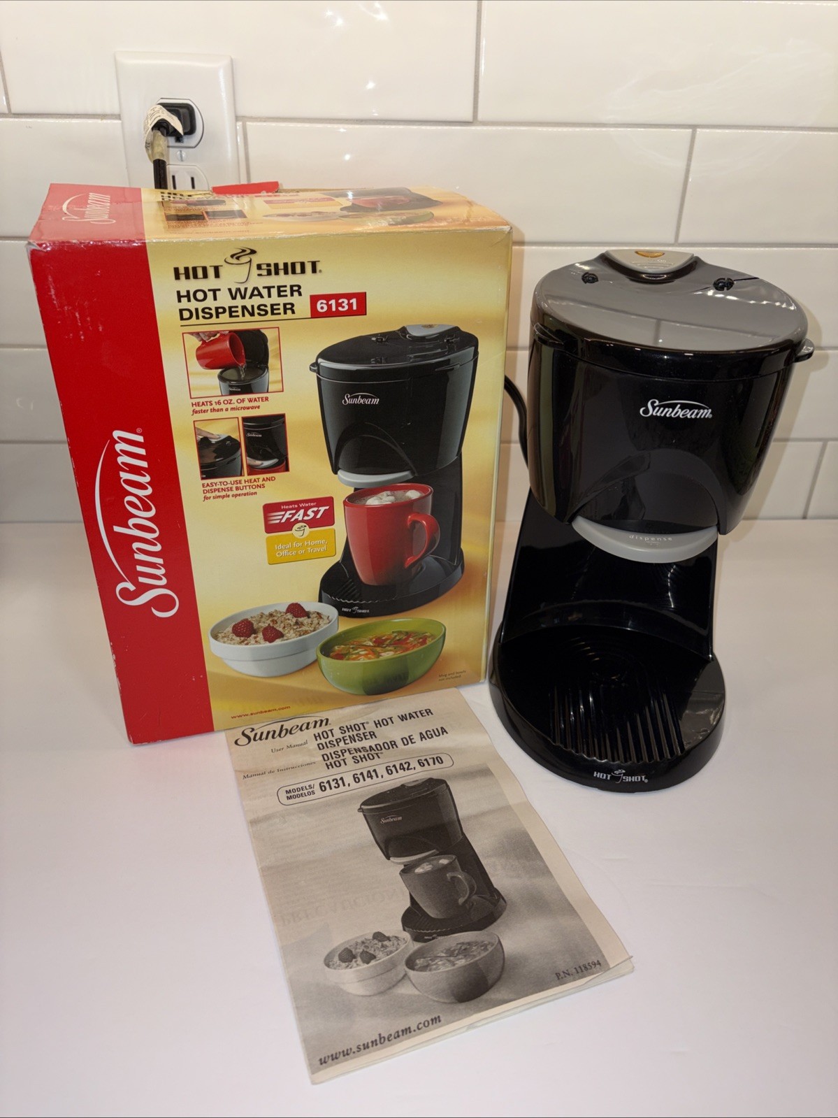Sunbeam Hot Shot Water Dispenser 16oz Black 6131 Box w/Manual Tested & Working