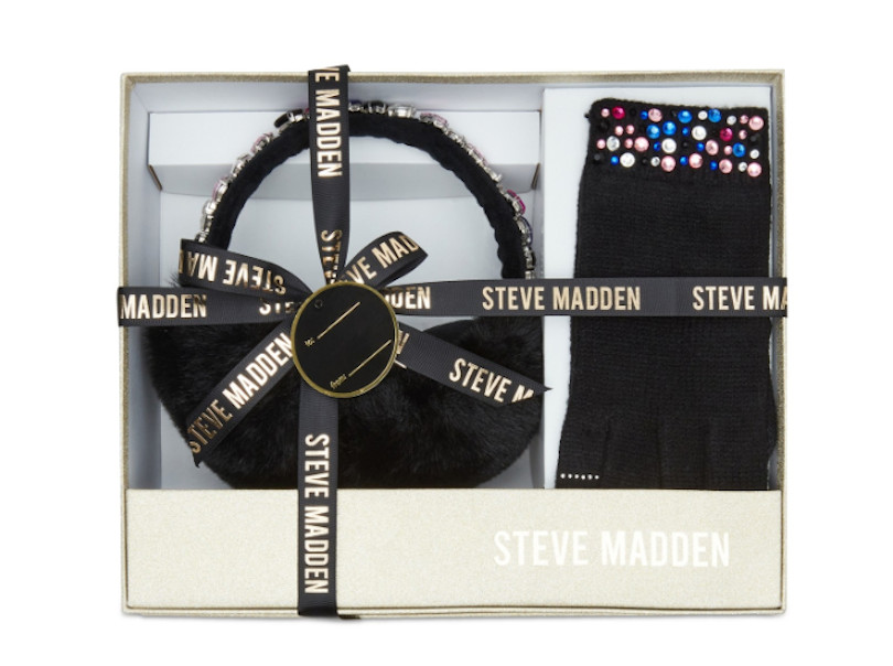 Steve Madden Women's 2-Pc. Bedazzled Gems Earmuffs & Gloves Boxed Gift Set READ