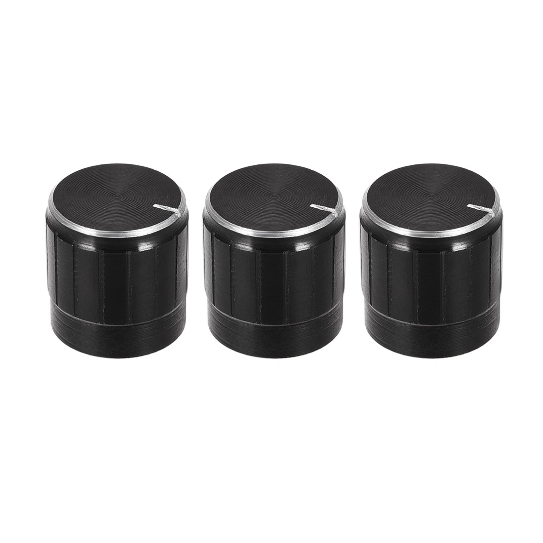 3pcs Potentiometer Knob Knurled Shaft Black Aluminum 6mm Shaft Dia 17mmx17mm