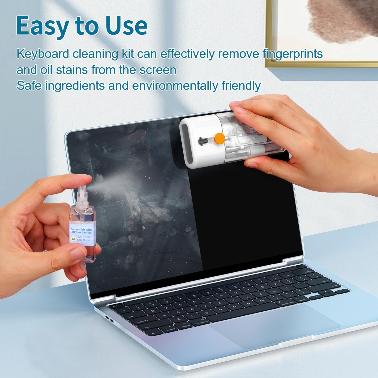 Multi-Function Keyboard Cleaner Kit for Laptops, PCs & Screens | Spray, Wipe, Br