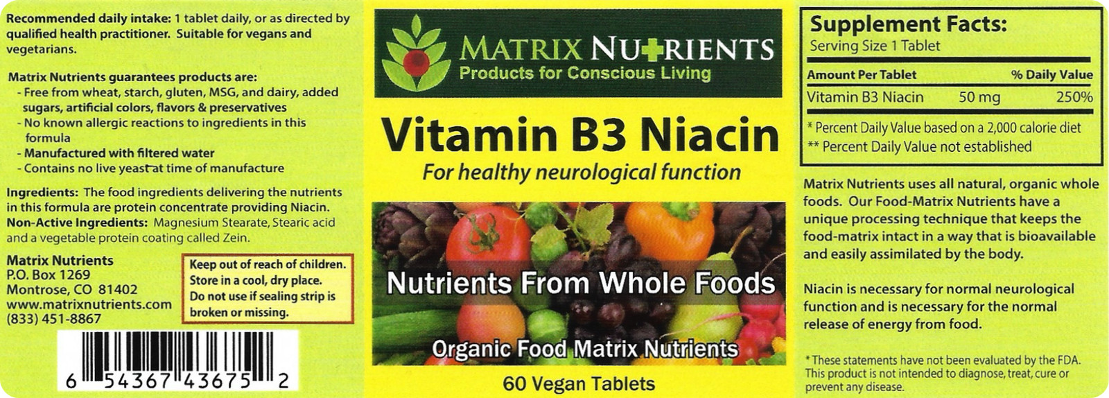 Vitamin B3 Niacin Organic Supplement