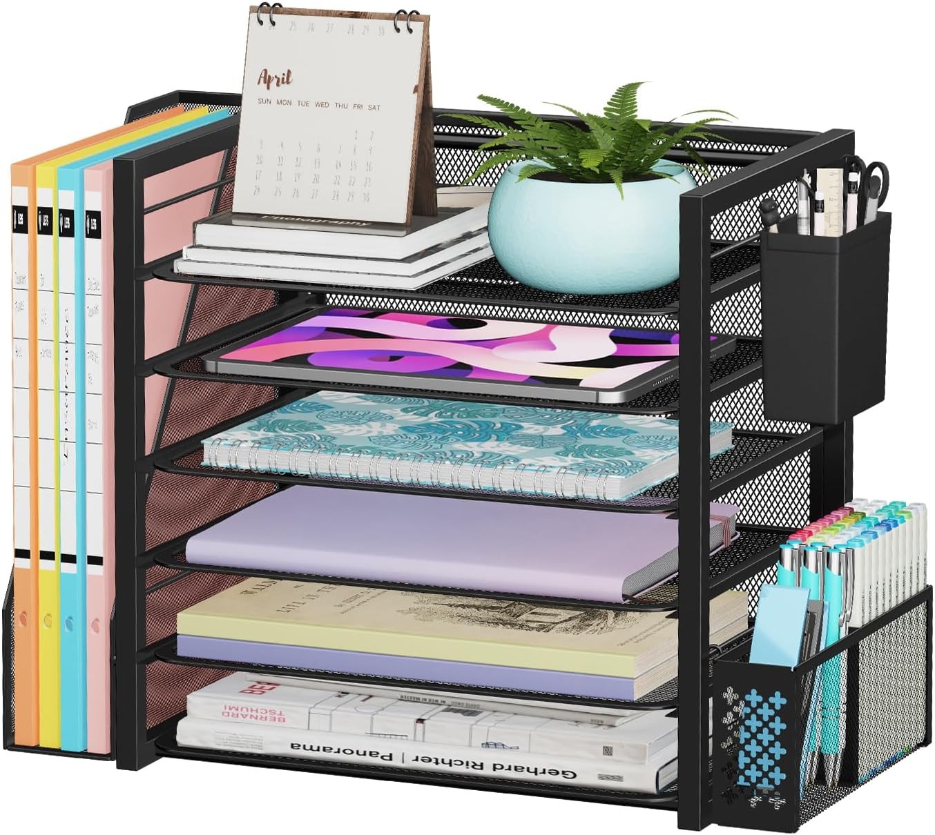 6 Tier Desk File Organizer Paper Letter Tray Organizer W/ File Holder & Pen